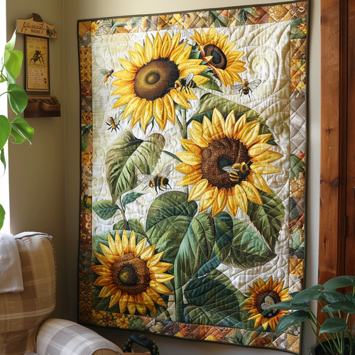 Bee-Flower Serenade Quilted Blanket