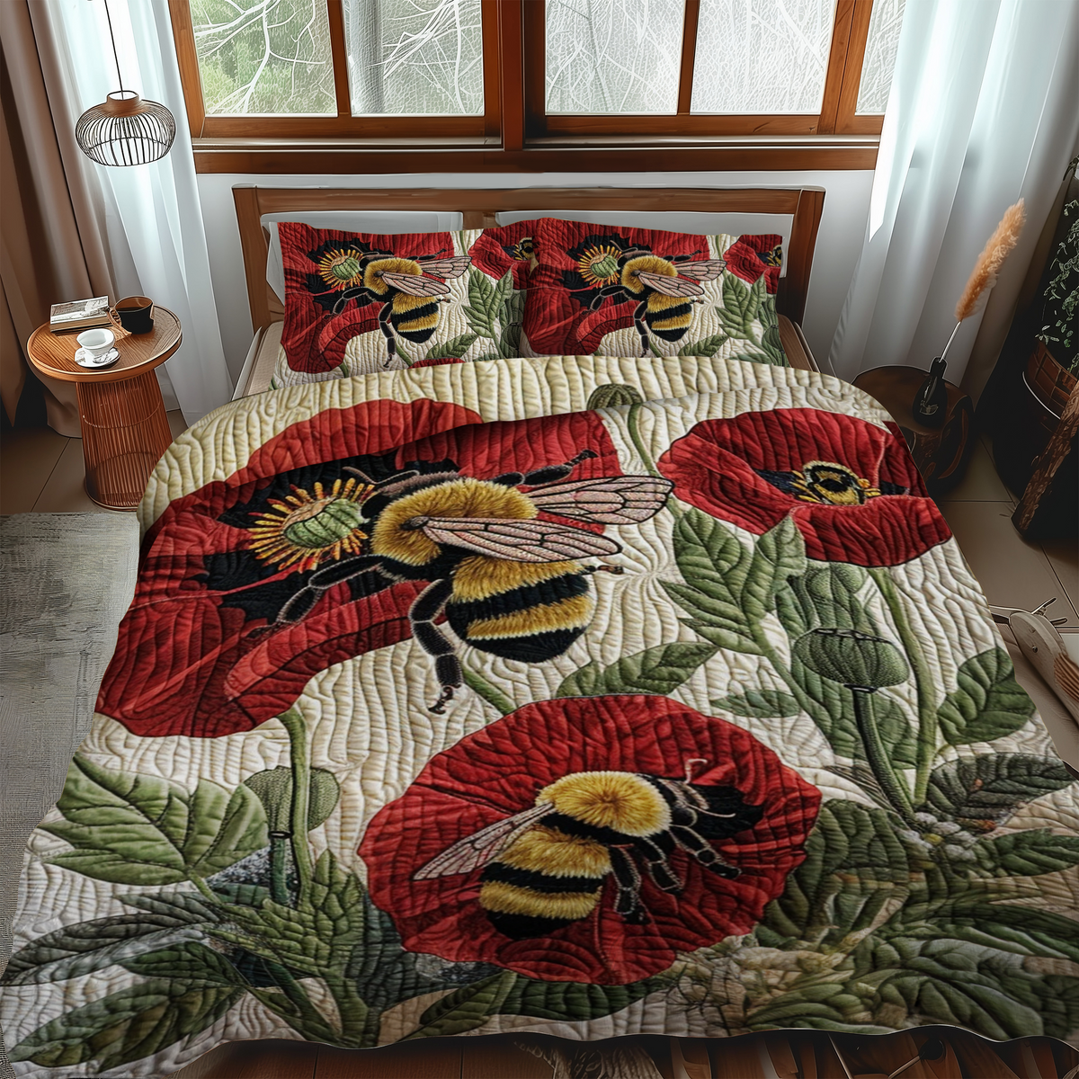 Bee-Kised Blooms 3-Piece Quilted Bedding Set