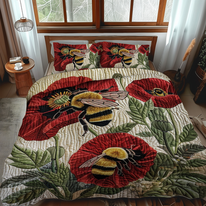 Bee-Kised Blooms 3-Piece Quilted Bedding Set