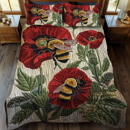 Bee-Kised Blooms 3-Piece Quilted Bedding Set