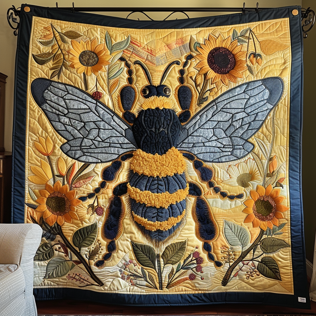 Bee Sunflower Quilted Blanket