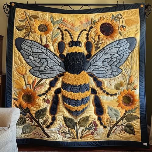 Bee Sunflower Quilted Blanket