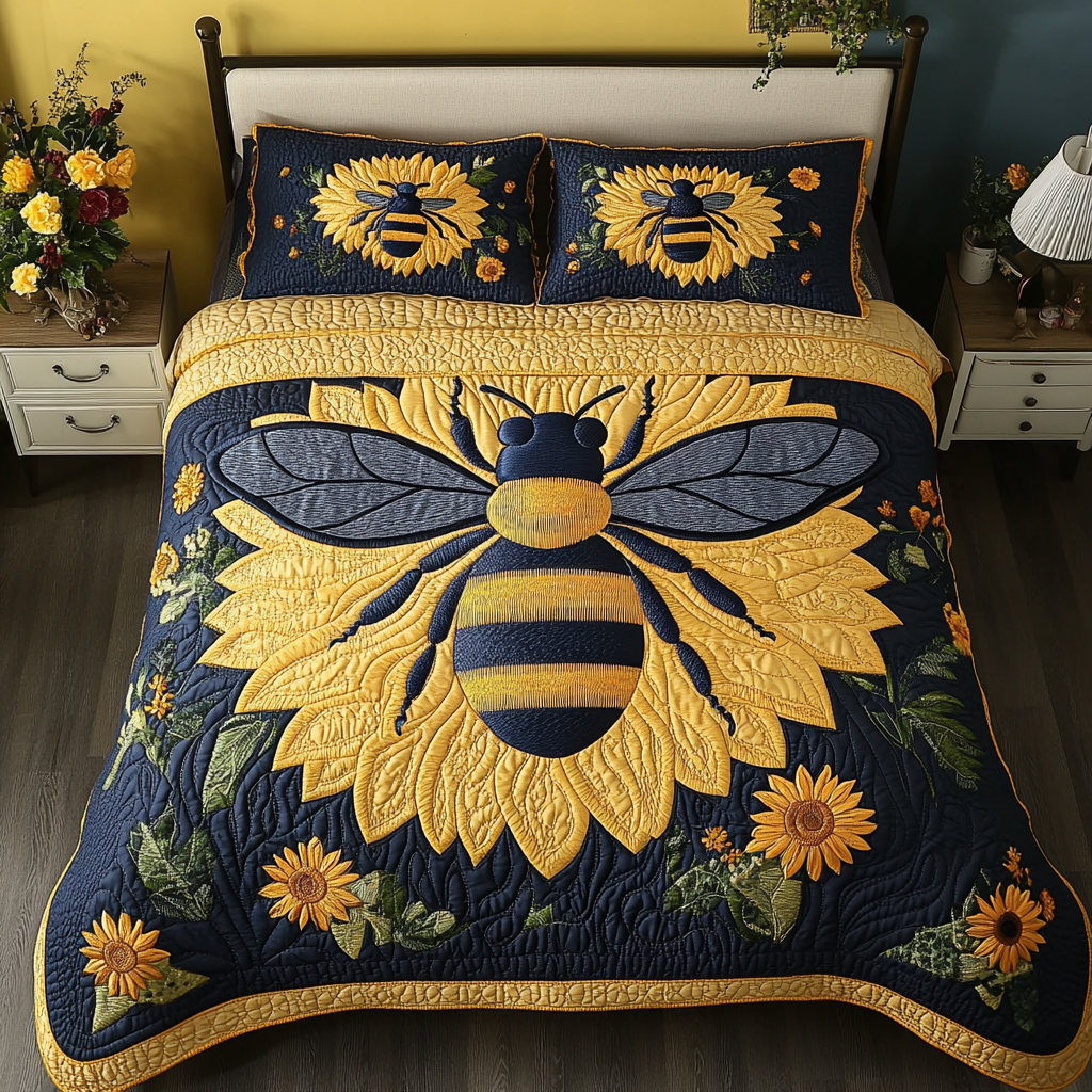 Bee Happy 3-Piece Quilted Bedding Set