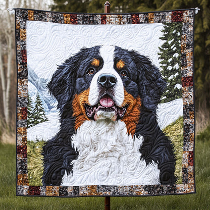 Bernese Mountain Adventure Quilted Blanket
