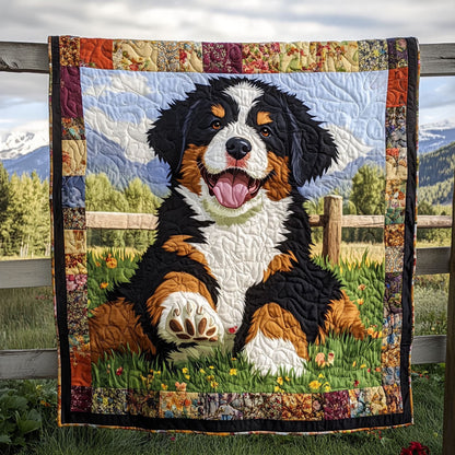 Bernese Mountain Sunrise Quilted Blanket