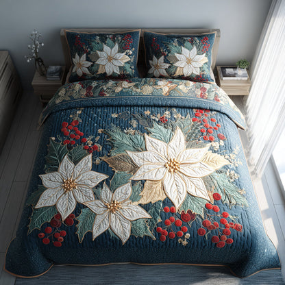 Berry Poinsettia 3-Piece Quilted Bedding Set