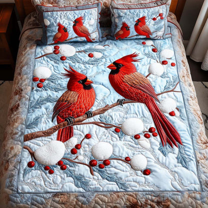 Berry Songbirds 3-Piece Quilted Bedding Set