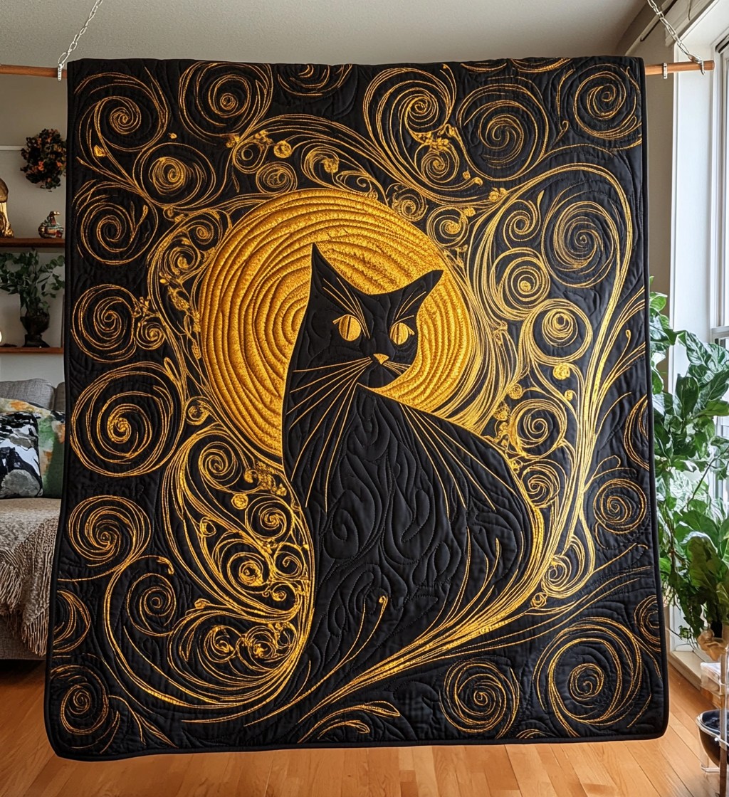 Bewitching Feline Quilted Blanket
