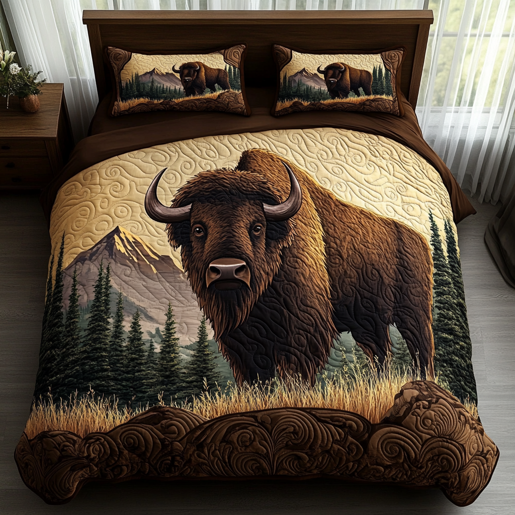 Bison Charm 3-Piece Quilted Bedding Set