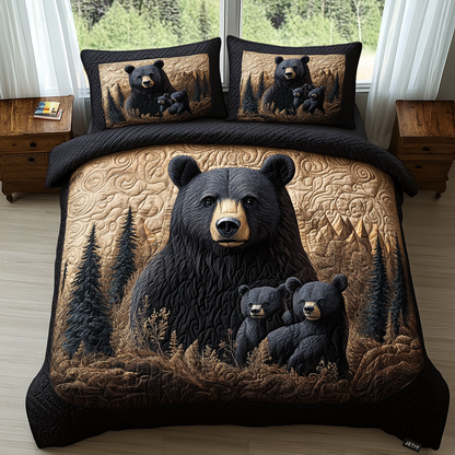 Black Bear Family 3-Piece Quilted Bedding Set