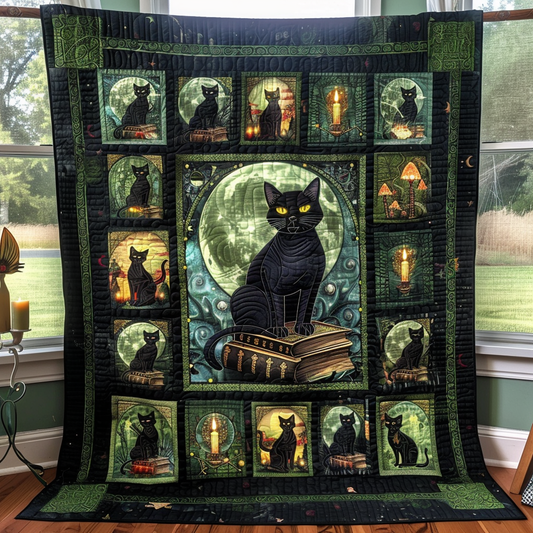 Black Magic Cats Quilted Blanket