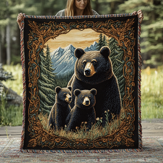 Black Bear Family Woven Throw Blanket
