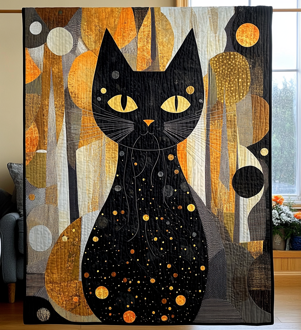 Black Cat Dream Quilted Blanket