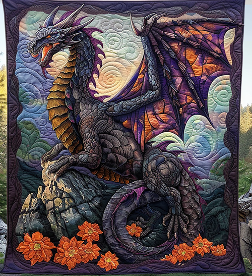 Black Dragon Quilted Blanket