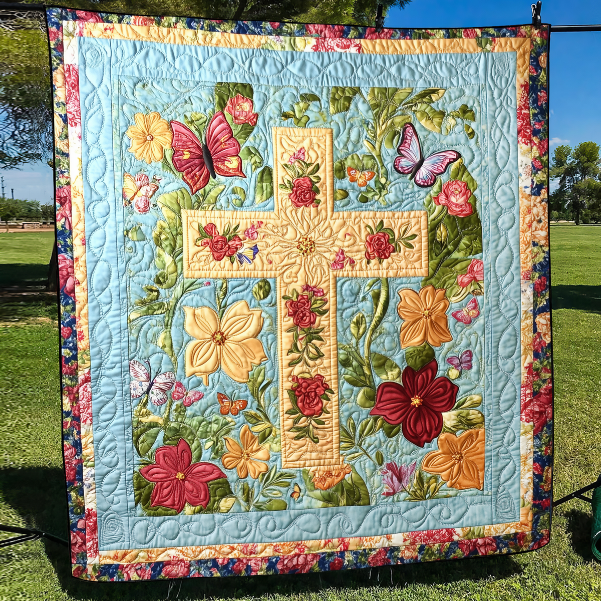 Blessed Cross Quilted Blanket