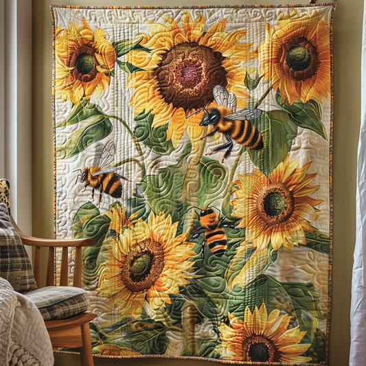 Blooming Bee Paradise Quilted Blanket