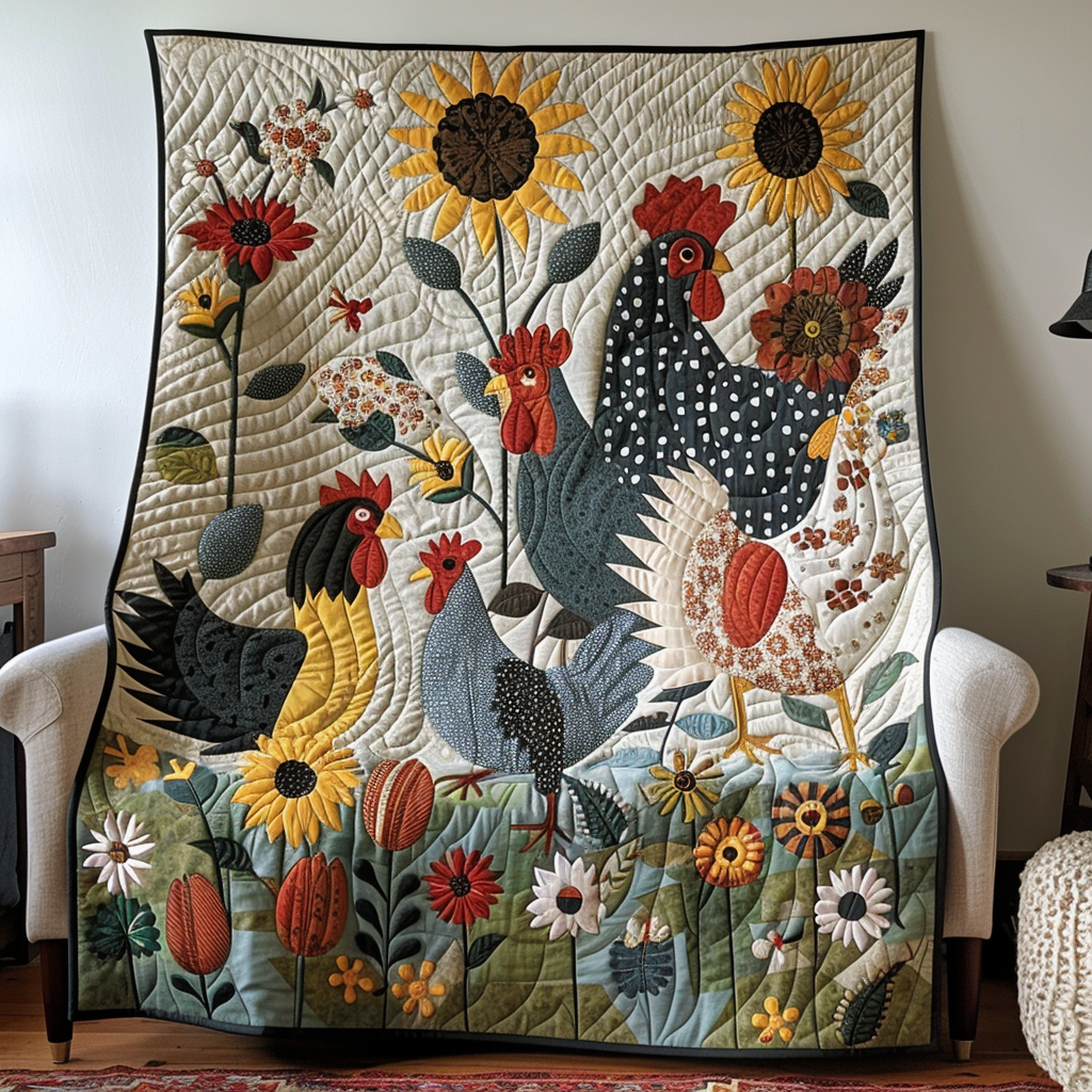 Blooming Poultry Quilted Blanket