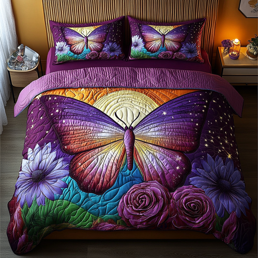 Blooming Butterfly 3-Piece Quilted Bedding Set