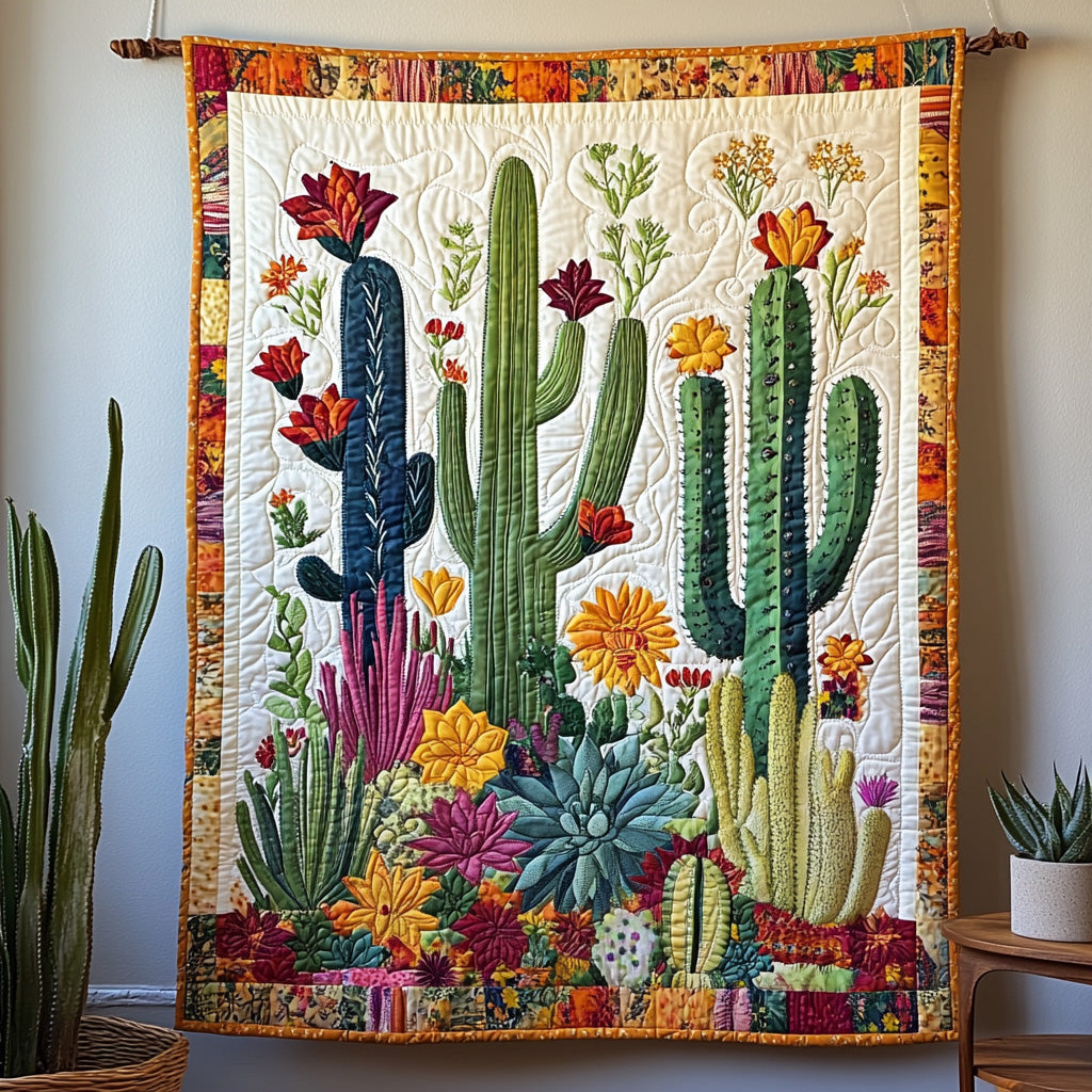 Blooming Cacti Quilted Blanket