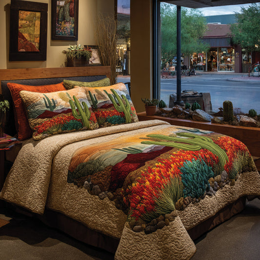 Blooming Cactus 3-Piece Quilted Bedding Set