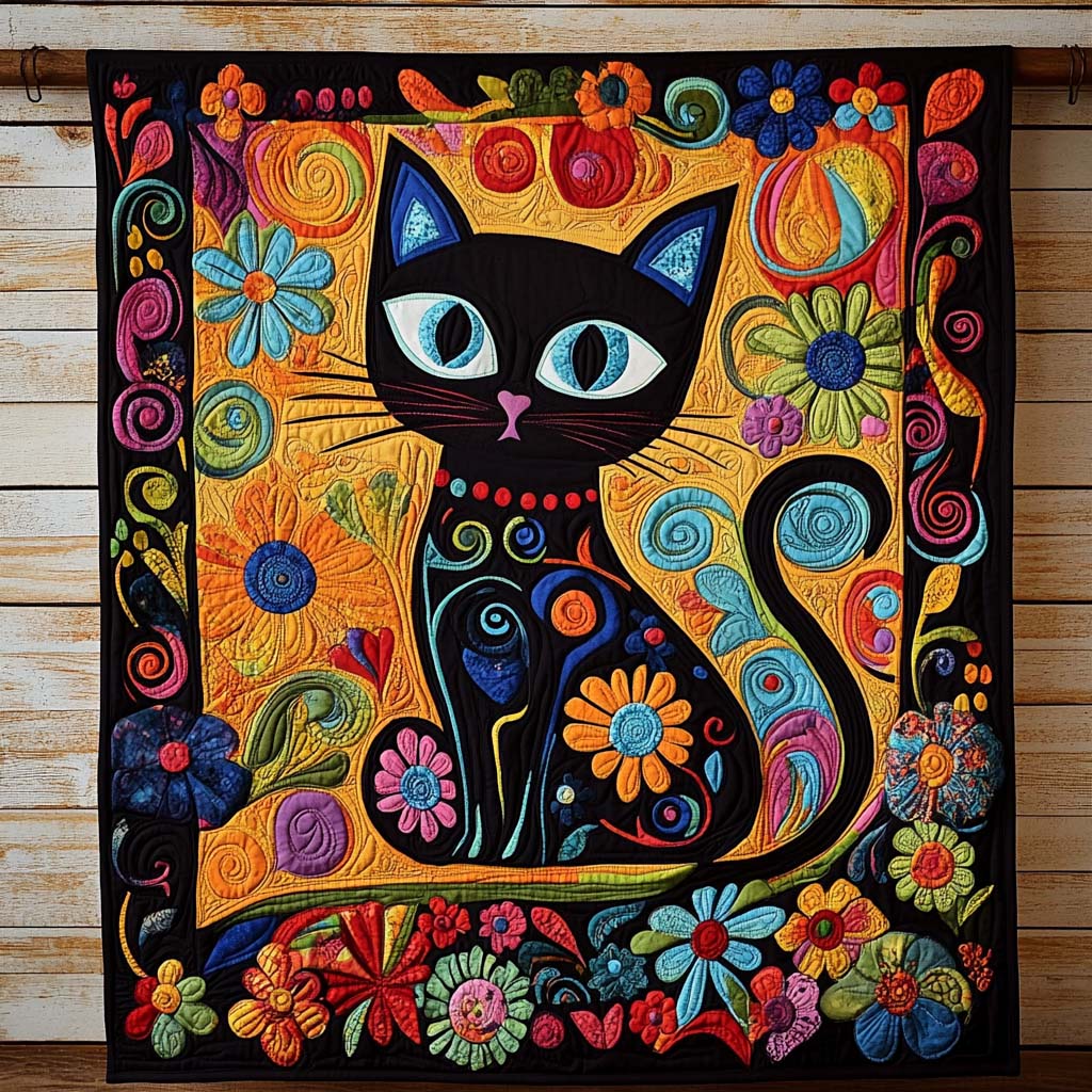 Blooming Cat Quilted Blanket