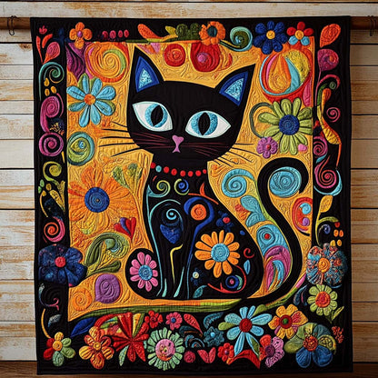Blooming Cat Quilted Blanket