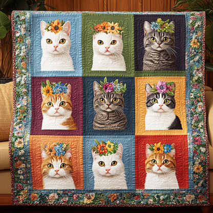 Blooming Cats Quilted Blanket