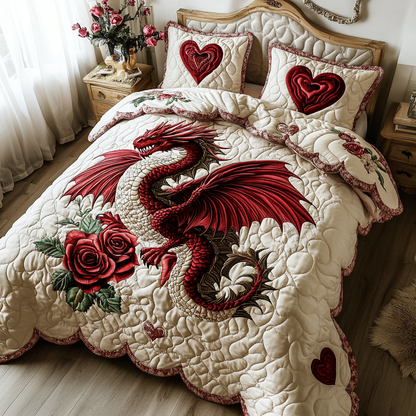 Blooming Dragon 3-Piece Quilted Bedding Set