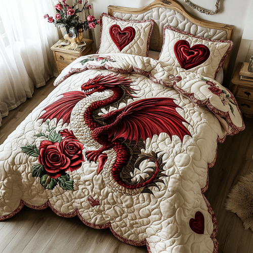 Blooming Dragon 3-Piece Quilted Bedding Set