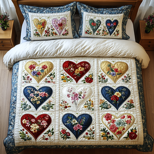 Blooming Hearts 3-Piece Quilted Bedding Set