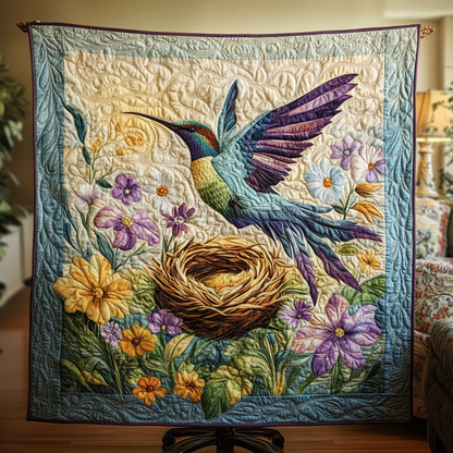 Blooming Hummingbird Quilted Blanket