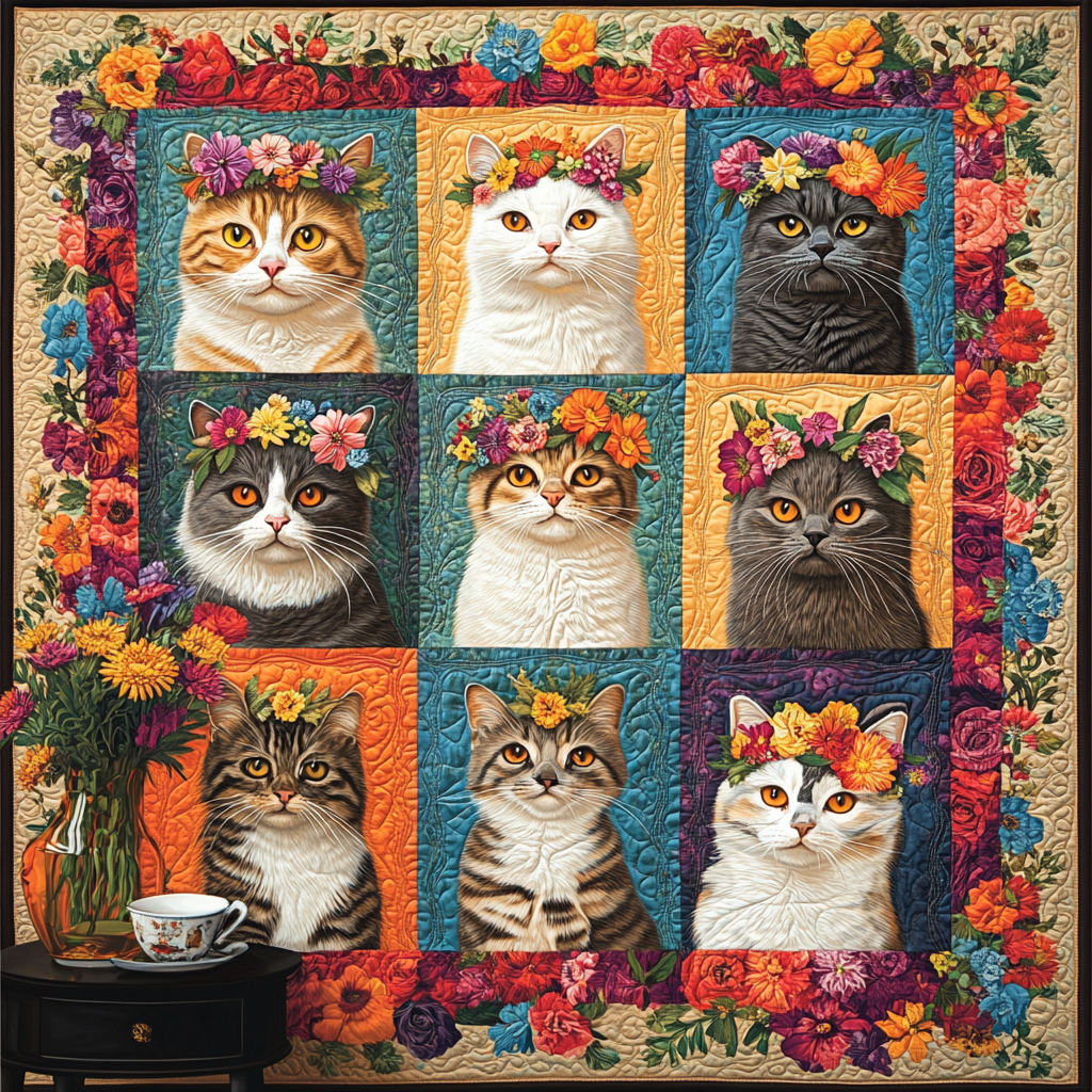 Blooming Kitty Quilted Blanket
