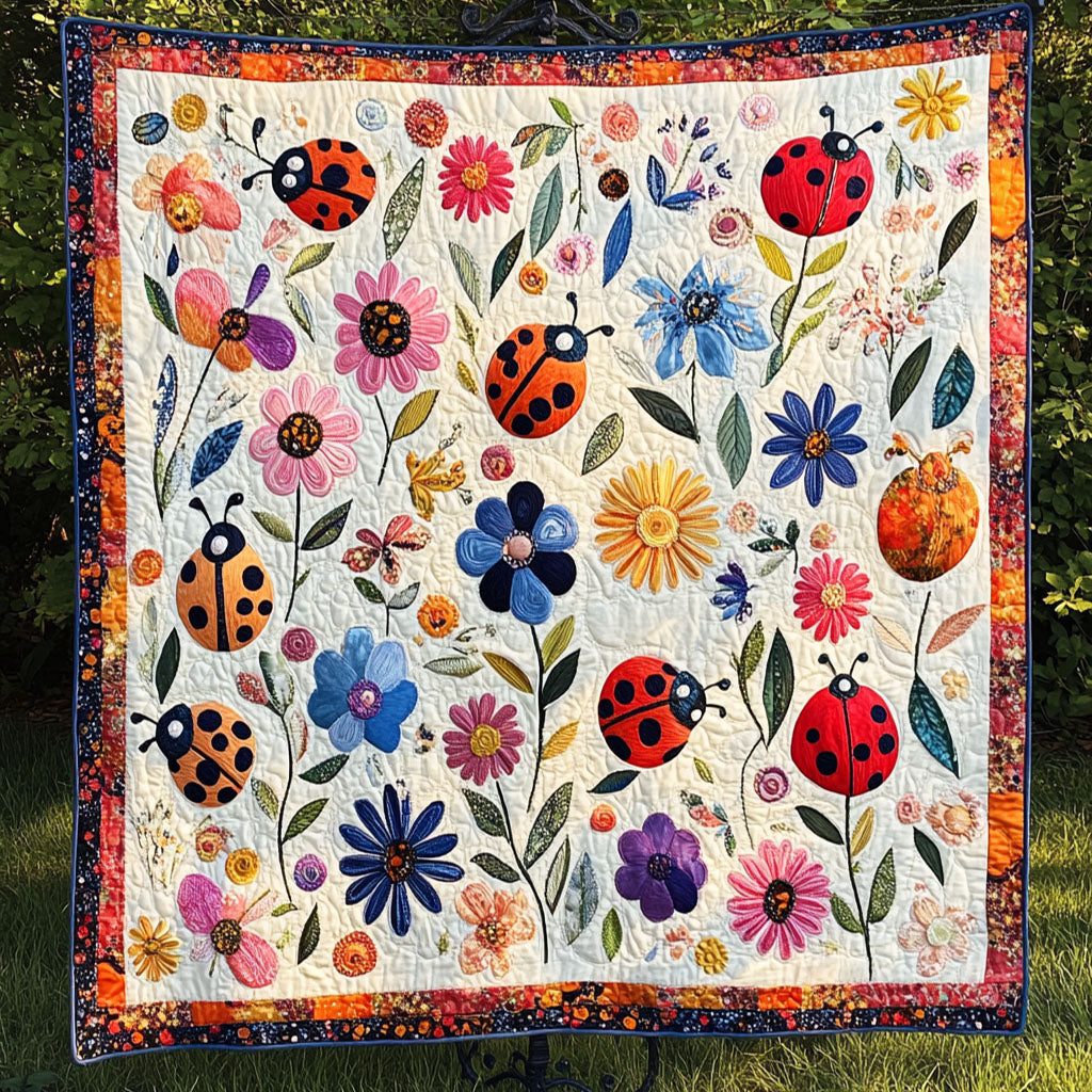 Blooming Ladybug Paradise Quilted Blanket