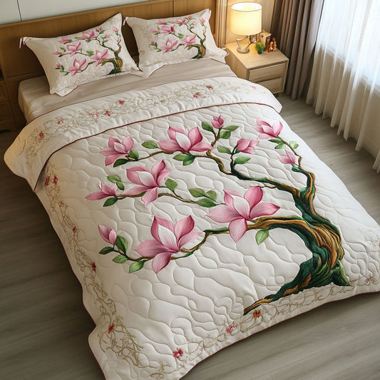 Blooming Magnolia Bliss 3-Piece Quilted Bedding Set