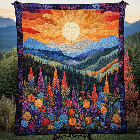 Blooming Mountain Sunrise Quilted Blanket