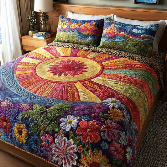 Blooming Sunshine 3-Piece Quilted Bedding Set