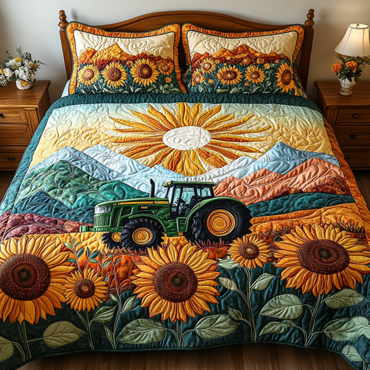Blooming Tractor 3-Piece Quilted Bedding Set