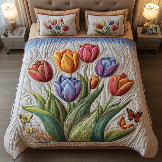 Blooming Tulip 3-Piece Quilted Bedding Set