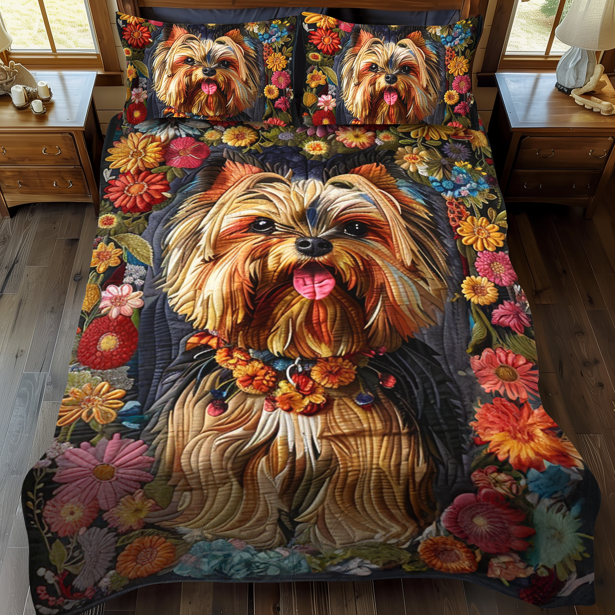 Blossom Pup 3-Piece Quilted Bedding Set