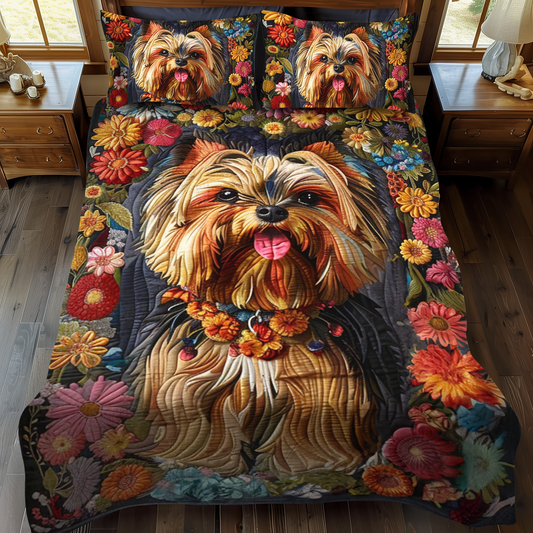 Blossom Pup 3-Piece Quilted Bedding Set