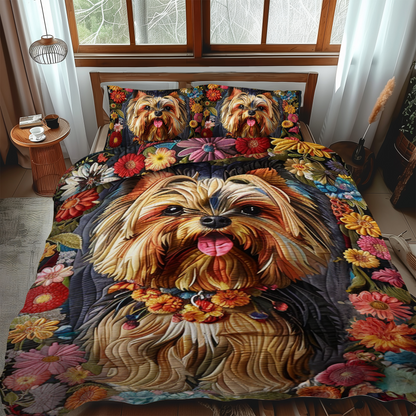 Blossom Pup 3-Piece Quilted Bedding Set