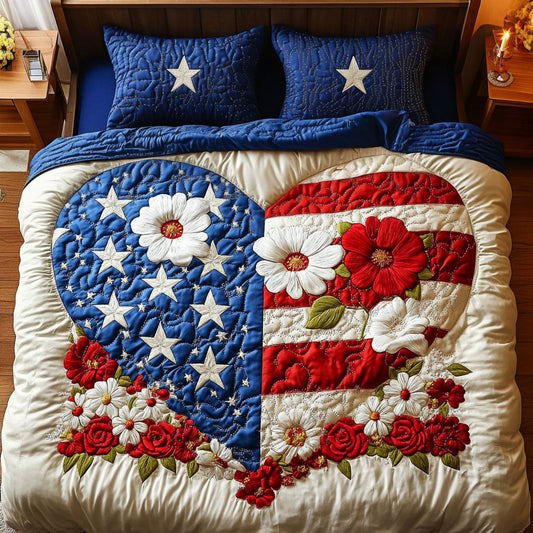 Blossom Glory 3-Piece Quilted Bedding Set