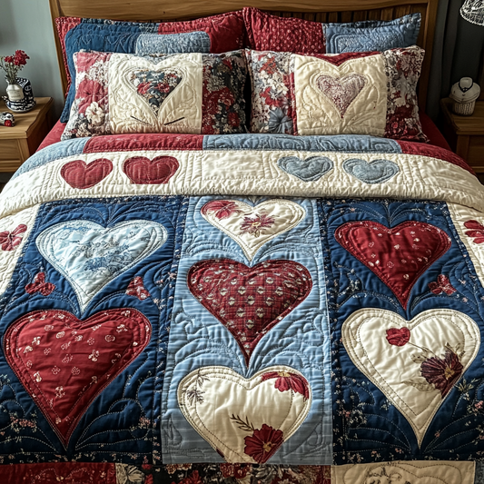 Blossoming Hearts 3-Piece Quilted Bedding Set