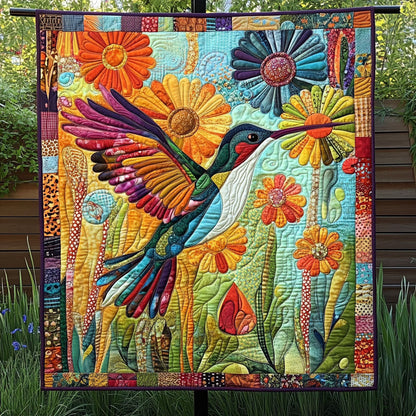 Blossoming Hummingbird Quilted Blanket