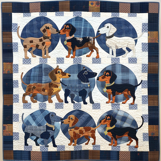 Blue Charming Dachshund Quilted Blanket