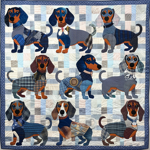 Blue Dachshunds Quilted Blanket