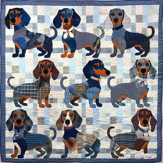 Blue Dachshunds Quilted Blanket
