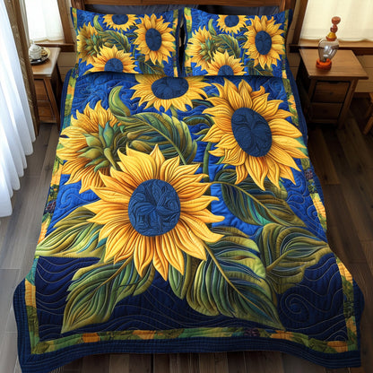Blue Night Sunflower 3-Piece Quilted Bedding Set