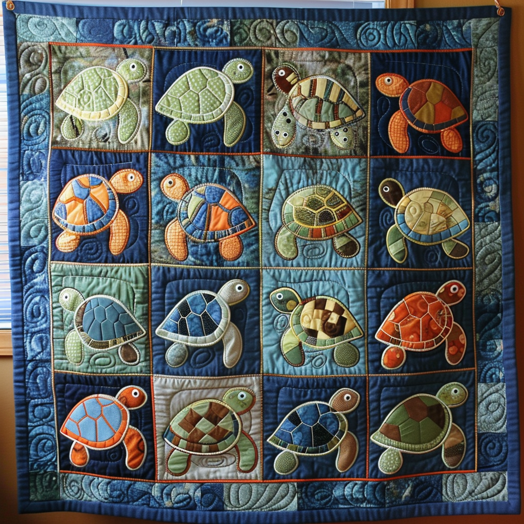 Blue Sea Turtle Quilted Blanket