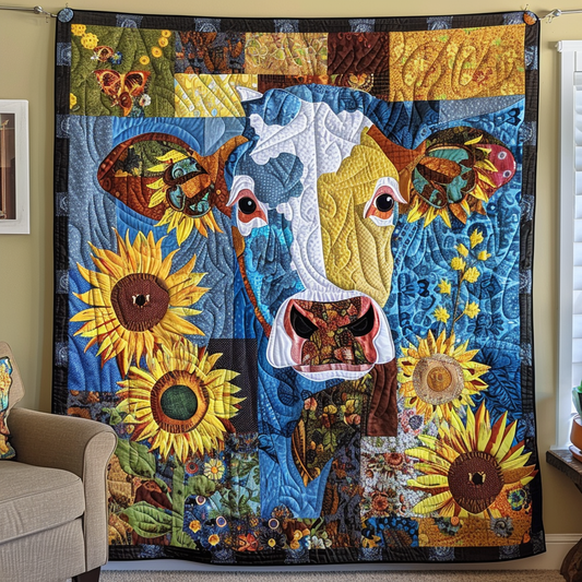 Blue Sky Cow Quilted Blanket